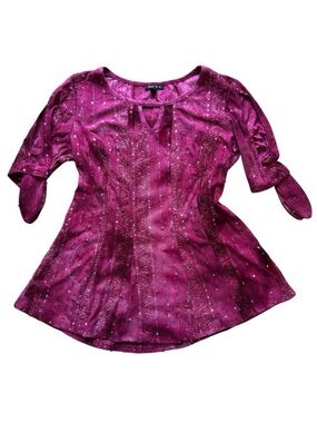 Y2K Magenta Sequin Fairy Babydoll Top Sparkly Tie Sleeve Party 2000s Going Out